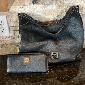 Dooney & Bourke Black Leather Handbag and Wallet Set